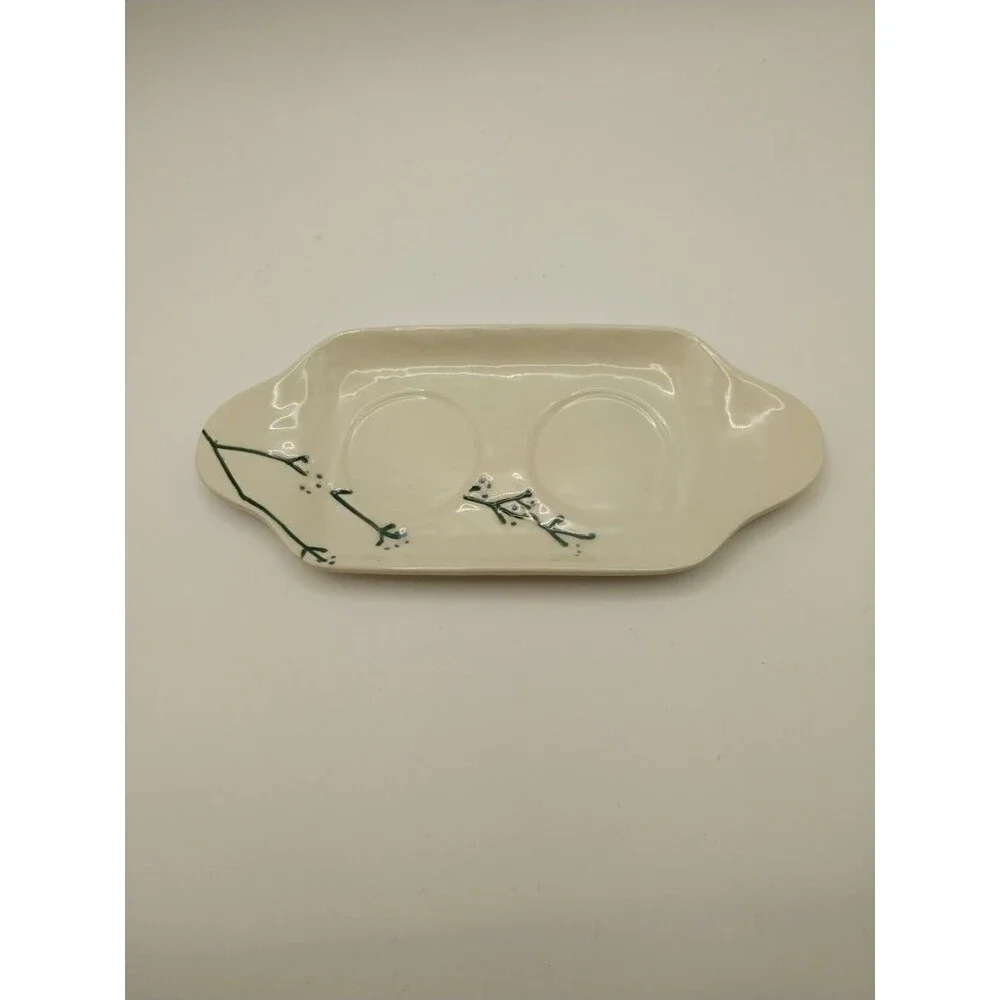 Anthropologie Floral Ceramic Salt and Pepper Tray Cream Serving Tray Tabletop